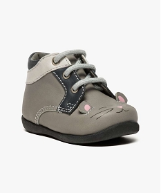 chaussures premiers pas en cuir avec motif souris gris6921601_2