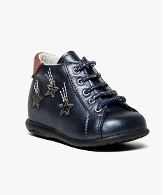 chaussures premiers pas en cuir avec motifs etoiles - bopy bleu nouveautes bebe fille6921901_2