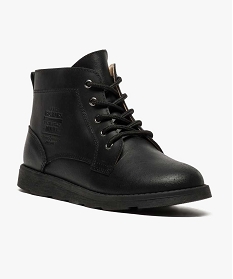 boots garcon unis avec dessus cuir lacets et zip noir6942501_2