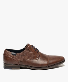 GEMO Derbies homme unis à bout droit et surpiqûres marron vif