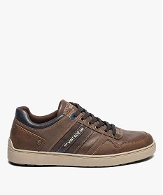GEMO Baskets homme à lacets avec empiècements multimatières marron vif