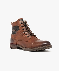 boots fourre en cuir a empiecement texture orange6964701_2
