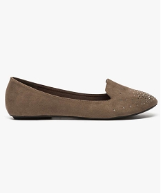 GEMO Ballerines femme style slippers unies avec strass marron fonce