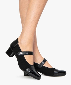 GEMO Escarpins confort multi-matières avec bride noir standard