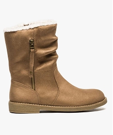 GEMO Mi-botte avec fourrure imitation en suédine à zip décoratif marron fonce