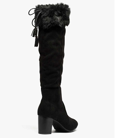bottes-chaussettes femme en suedine avec col en fausse fourrure noir7007301_4