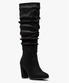bottes-chaussettes femme effet velours avec tige plissee noir7007501_2