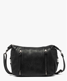 GEMO Sac femme forme besace multipoche avec zips décoratifs noir standard