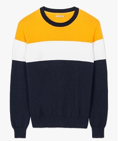 pull raye tricolore a col rond imprime pulls