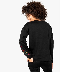 sweat-shirt avec broderies fleuries sur les manches noir sweats7091001_3