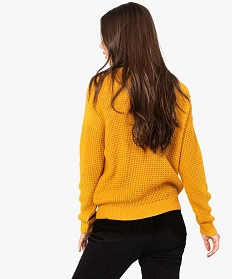 pull femme en maille fantaisie avec inscription sur lavant jaune sweats7095101_3