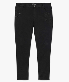 pantalon femme 5 poches en stretch avec broderies sur les cuisses noir pantalons et jeans7106901_4
