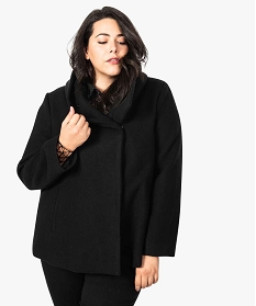 manteau femme court en drap de laine avec col montant et capuche noir7109401_1