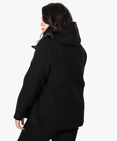 manteau femme court en drap de laine avec col montant et capuche noir7109401_3