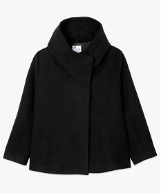 manteau femme court en drap de laine avec col montant et capuche noir7109401_4