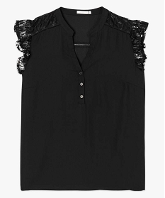 chemise a manches courtes avec empiecements dentelle noir blouses7110901_4