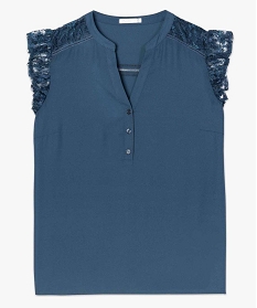 chemise a manches courtes avec empiecements dentelle bleu blouses7111001_4