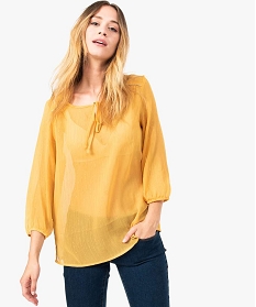blouse transparente avec fils pailletes jaune7114701_1