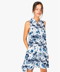 robe femme imprimee forme chemise sans manches bleu7119901_1