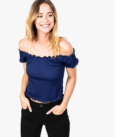 GEMO Crop top avec finitions volantées Bleu