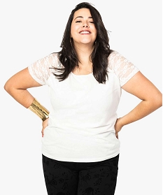 tee-shirt femme a manches raglan en dentelle blanc7143701_1