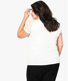 tee-shirt femme a manches raglan en dentelle blanc7143701_3