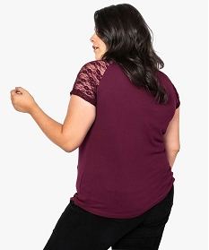 tee-shirt femme a manches raglan en dentelle violet7144201_3