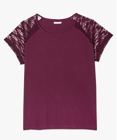 tee-shirt femme a manches raglan en dentelle violet7144201_4