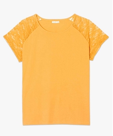 tee-shirt femme a manches raglan en dentelle jaune7144301_4