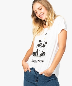 tee-shirt femme loose imprime a manches courtes chauve-souris blanc7145901_1