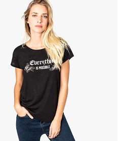 tee-shirt femme loose a manches courtes avec inscription noir t-shirts manches courtes7146701_1