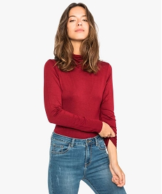 tee-shirt femme uni avec col roule et manches longues rouge t-shirts manches longues7149701_1
