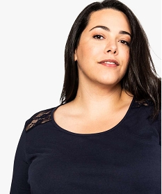 tee-shirt femme a manches longues avec empiecement dentelle bleu7150601_2