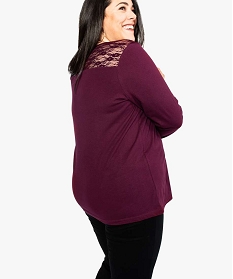 tee-shirt femme a manches longues avec empiecement dentelle violet7150701_3