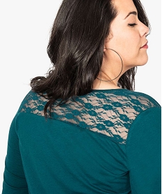 tee-shirt femme a manches longues avec empiecement dentelle vert7150801_2