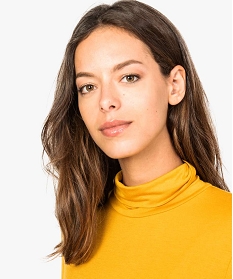 tee-shirt femme uni avec col roule et manches longues jaune t-shirts manches longues7151801_2