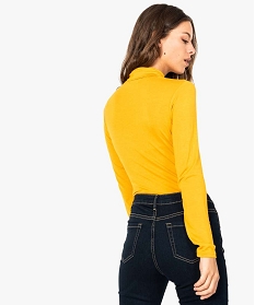 tee-shirt femme uni avec col roule et manches longues jaune t-shirts manches longues7151801_3