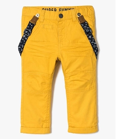 pantalon avec surpiqures aux genoux et bretelles imprimees jaune pantalons7160901_1