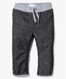 pantalon en velours cotele avec taille elastiquee gris pantalons7161401_1