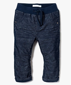 pantalon en velours cotele avec taille elastiquee bleu pantalons7161501_1