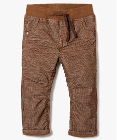 pantalon en velours cotele avec taille elastiquee brun pantalons7161701_1