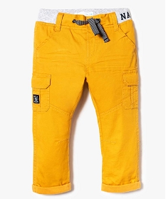 pantalon uni a taille cotelee contrastante jaune pantalons7162101_1