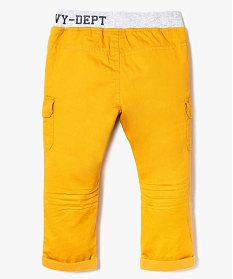 pantalon uni a taille cotelee contrastante jaune7162101_2