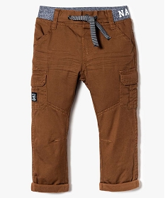 pantalon uni a taille cotelee contrastante orange pantalons7162201_1