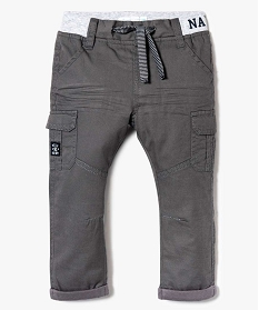 pantalon uni a taille cotelee contrastante gris pantalons7162301_1