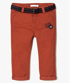 pantalon droit uni a ceinture fantaisie assortie orange pantalons7162601_1