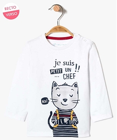 tee-shirt imprime chat avec boutons fantaisie blanc7173201_1