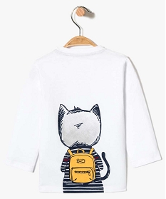 tee-shirt imprime chat avec boutons fantaisie blanc7173201_2