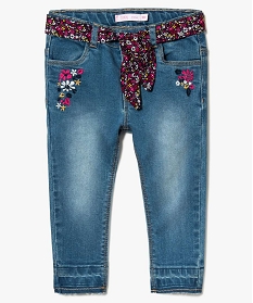 jean slim avec broderies et ceinture fleuries gris jeans7177701_1