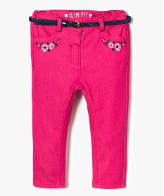 pantalon slim avec broderies et ceinture amovible rose pantalons7178401_1